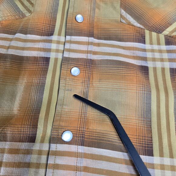 Resistol Vtg‎ Womens Yellow Plaid Pearl Snap Shirt Longsleeve Rodeo Bar Medium - Picture 13 of 14